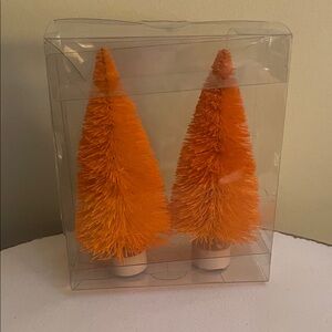 Halloween Set of Two Orange Bottle Brush Trees